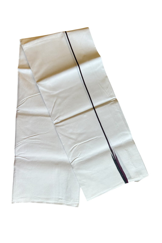 DMK Veshti - 31% DISCOUNT ! KaithariKada Balaramapuram 100%  COTTON SINGLE PURE WHITE Mundu/Dhoti-100X100-  0.5 Inch Puliyilakkara Maroon & Black Chutty (2 meter / 4 muzham) - 12KK487KK