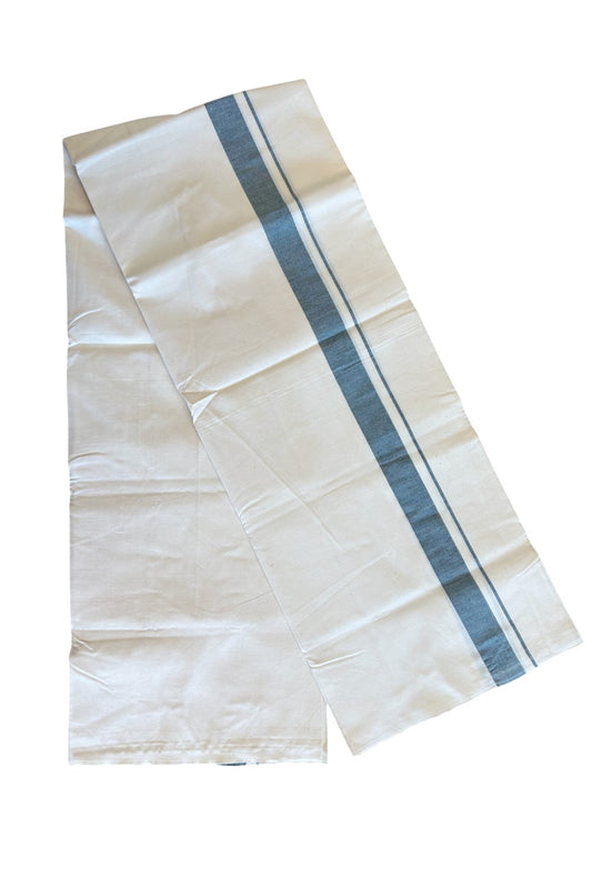 6% DISCOUNT ! KaithariKada Balaramapuram 100% COTTON SINGLE OFF WHITE - (Unbleached) Mundu/Dhoti-Twisted 100s Thread- 1.5 inch Green Kara (2 meter / 4 muzham) - 12KK497ASH