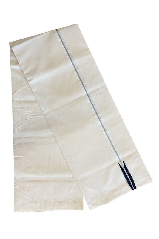 30% DISCOUNT!! KaithariKada HANDLOOM Unakkupaav  Balaramapuram - 100% PURE Cotton OFF White Double - (Unbleached) Mundu/Dothi - 2.15 cm Black & silver Puliyilakkara chutty -  12KK5029RAM