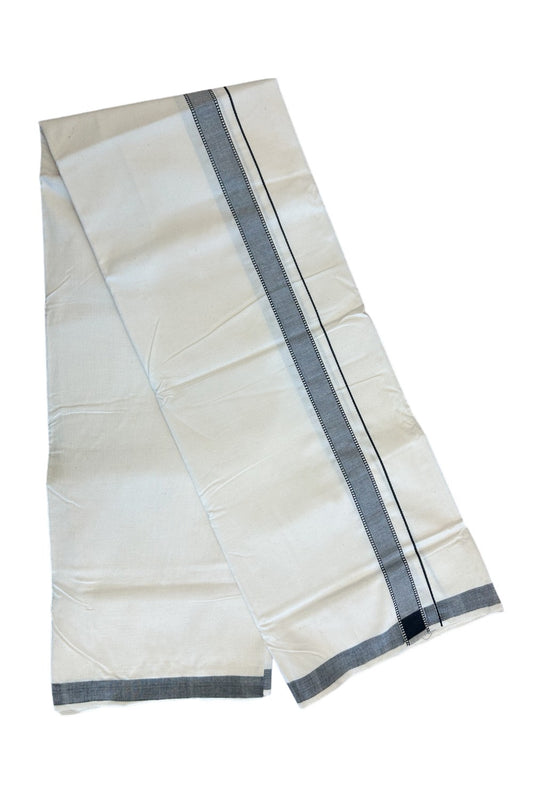 30% Discount!! KaithariKada 100% Cotton Balaramapuram HANDLOOM Off white (Unbleached) Single Mundu/Dhoti -  1.75inch (2 meter / 4 muzham) Off White 1inch Black Kara - Onam Collection - 5