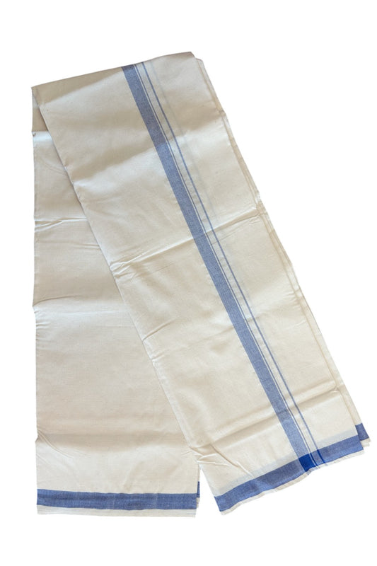 25% Discount ! KaithariKada 100% Cotton Balaramapuram HANDLOOM Single Mundu/Dhoti - Off White - (Unbleached) 1.25 inch Blue Kara (2 meter / 4 muzham)- 12KK5065KK