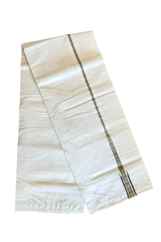 30% DISCOUNT!! KaithariKada HANDLOOM Millpaav Balaramapuram - 100% PURE Cotton OFF White (Unbleached) Double Mundu/Dothi - Puliyilakkara Kasav & Black temple Chutty - 46KK403RAM