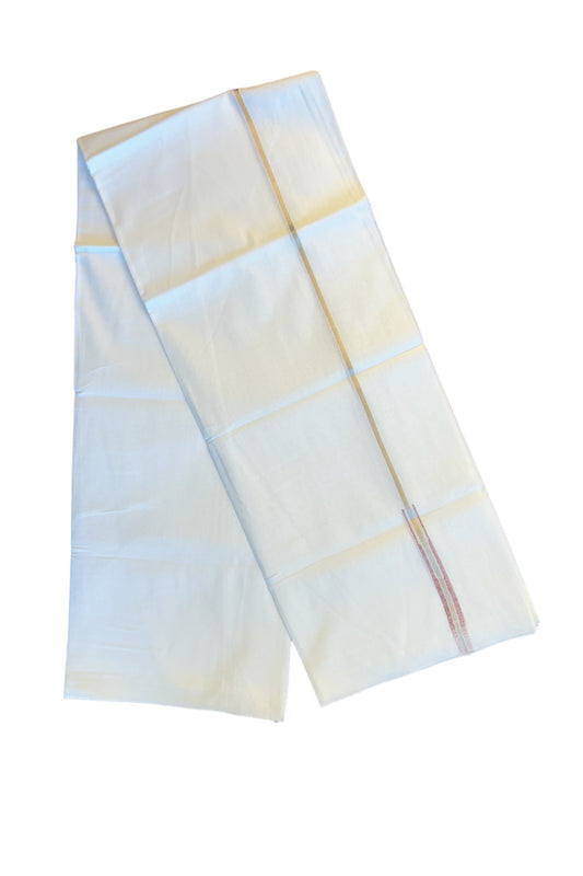 21% DISCOUNT!! Kaitharikada Balaramapuram 100% Cotton PURE WHITE Double Mundu/Dothi-100x80   1.5 cm RED & SILVER Striped PULIYILAKKARA CHUTTY Kara -12KK73VAS.