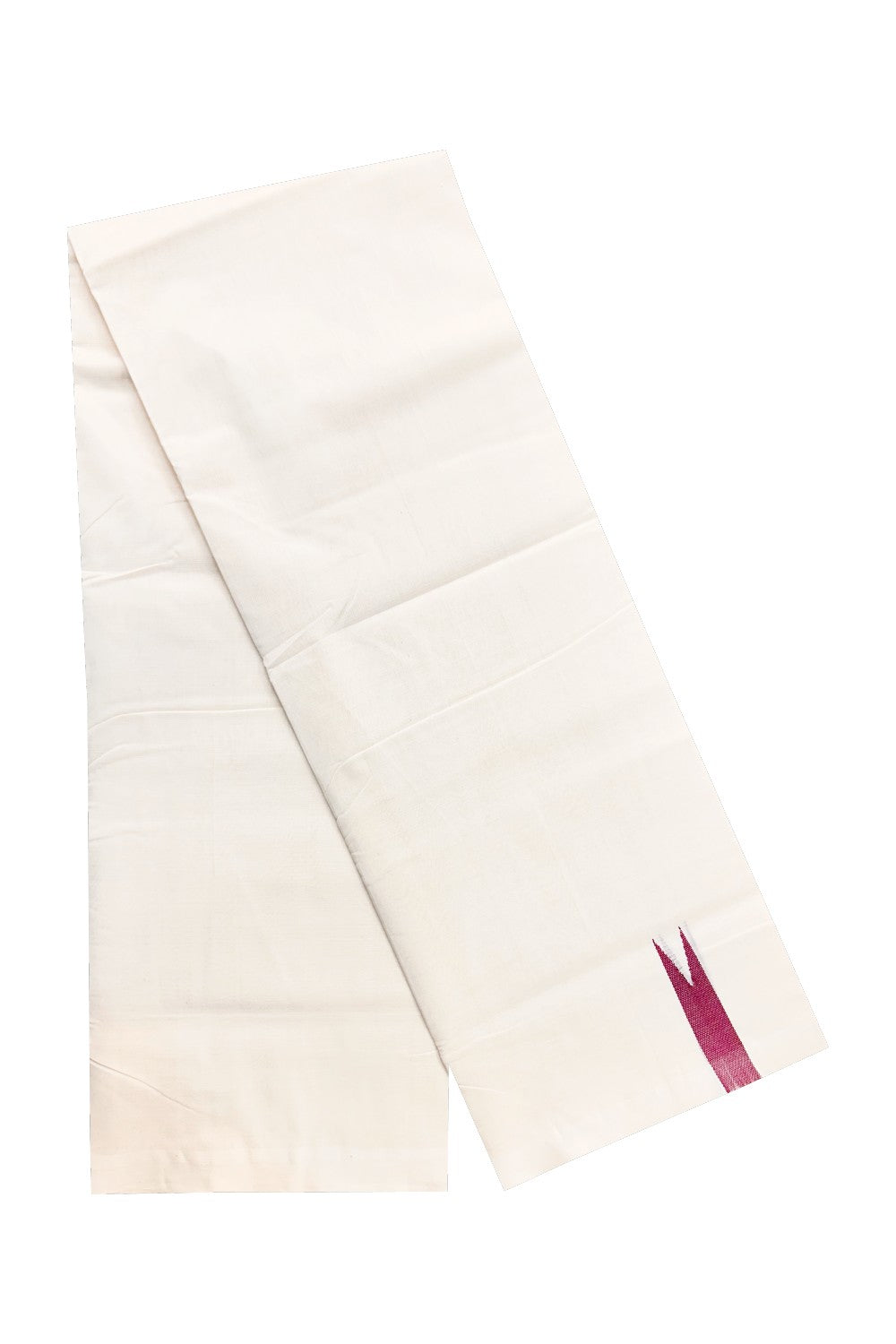 30% DISCOUNT! KaithariKada BALARAMAPURAM HANDLOOM Unakkupaav- 100% PURE Cotton 100x100 Double Mundu/Dhoti OFF WHITE (Unbleached) - PULIYILAKKARA Vine Red 2.cm Chutty KARA-12RAM