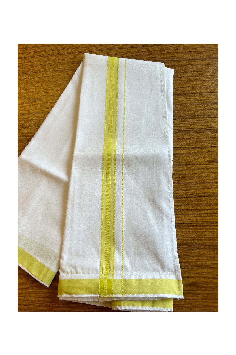 KaithariKada Balaramapuram COTTON SINGLE PURE WHITE VELCRO Mundu/Dhoti - 1.5inch Light Green kara (2 metre / 4 muzham)- 12KK485SRI