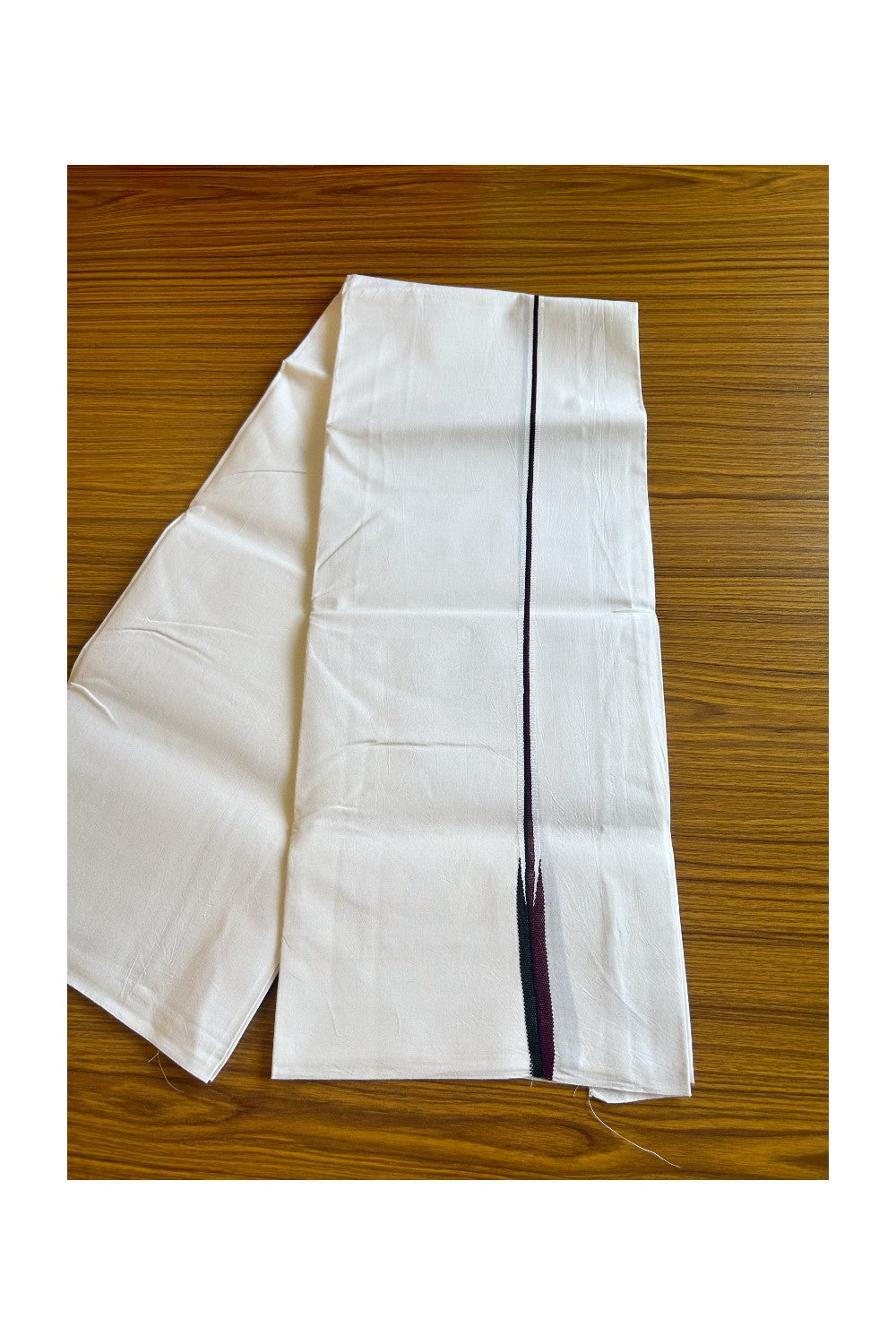 DMK Veshti - 31% DISCOUNT ! KaithariKada Balaramapuram 100%  COTTON SINGLE PURE WHITE Mundu/Dhoti-100X100-  0.5 Inch Puliyilakkara Maroon & Black Chutty (2 meter / 4 muzham) - 12KK487KK