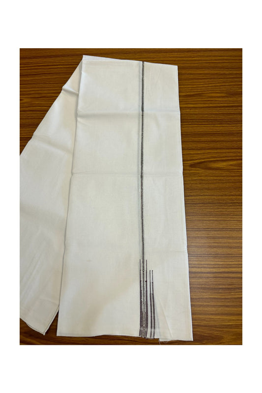35% DISCOUNT!! KaithariKada Balaramapuram 100% Cotton PURE WHITE Single Mundu/Dhoti-100x100 1 cm  Puliyilakkara MUTHUKKURI Silver & Brown Double chutty (2 meter / 4 muzham) - 12KK5043ASH