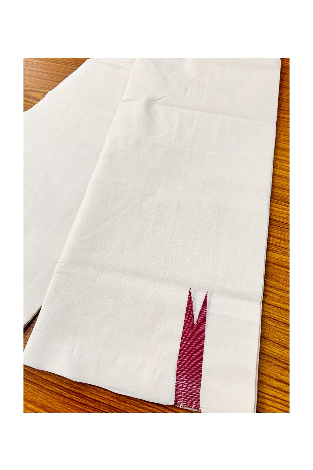 30% DISCOUNT! KaithariKada BALARAMAPURAM HANDLOOM Unakkupaav- 100% PURE Cotton 100x100 Double Mundu/Dhoti OFF WHITE (Unbleached) - PULIYILAKKARA Vine Red 2.cm Chutty KARA-12RAM