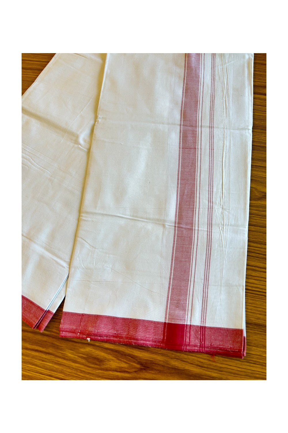 Ultimate HANDLOOM-19% Discount! - Kaitharikada Kalamachal-Government Sealed HALLMARKED-100% PURE COTTON! (80x80) Twisted Thread- Light WHITE SINGLE Mundu / Dhoti - 2 inch Red Striped Kara - 12KK478KAL