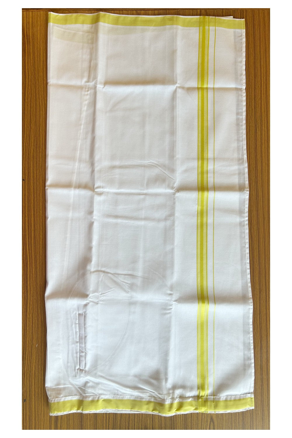 KaithariKada Balaramapuram COTTON SINGLE PURE WHITE VELCRO Mundu/Dhoti - 1.5inch Light Green kara (2 metre / 4 muzham)- 12KK485SRI