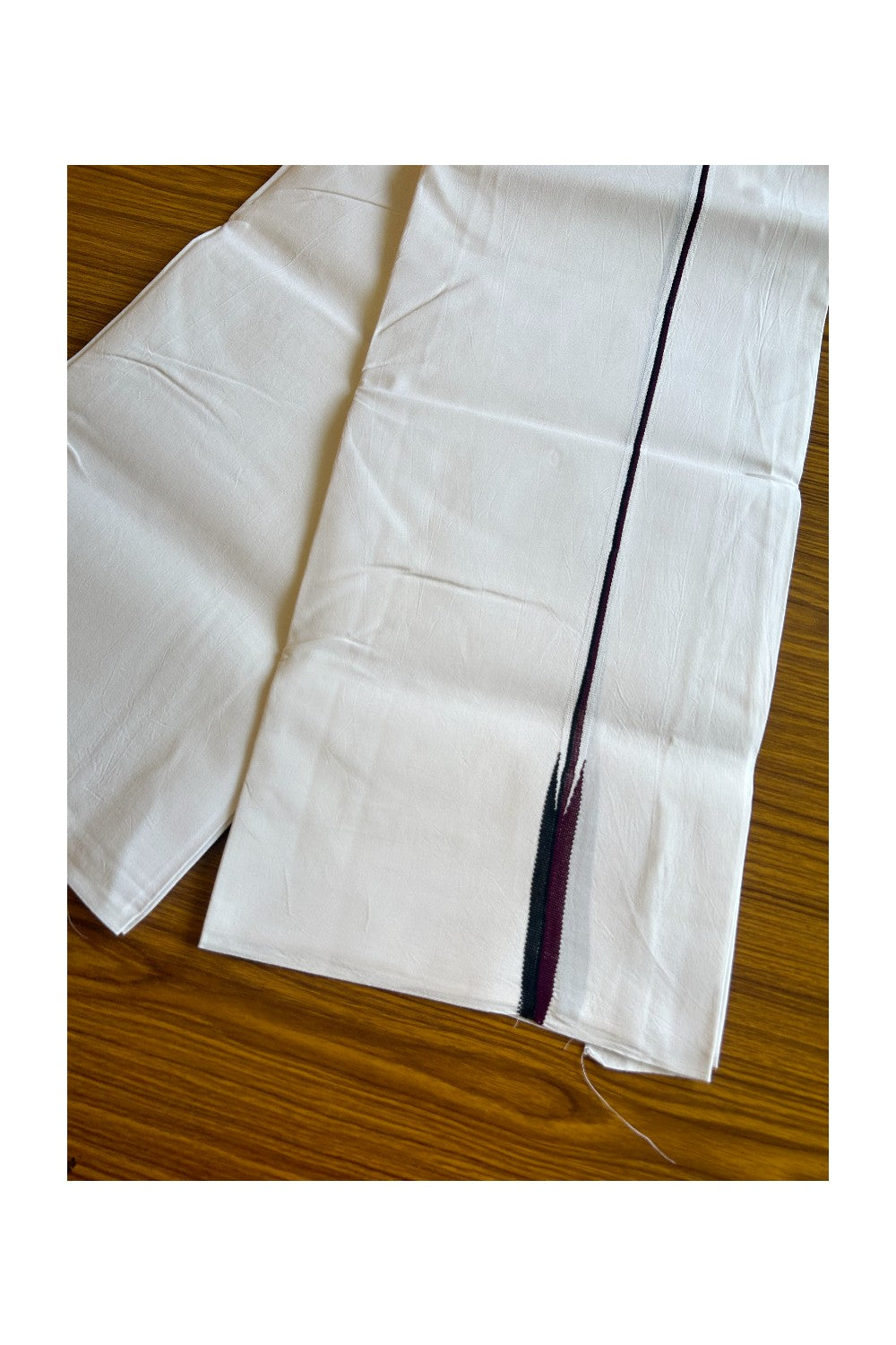 DMK Veshti - 31% DISCOUNT ! KaithariKada Balaramapuram 100%  COTTON SINGLE PURE WHITE Mundu/Dhoti-100X100-  0.5 Inch Puliyilakkara Maroon & Black Chutty (2 meter / 4 muzham) - 12KK487KK