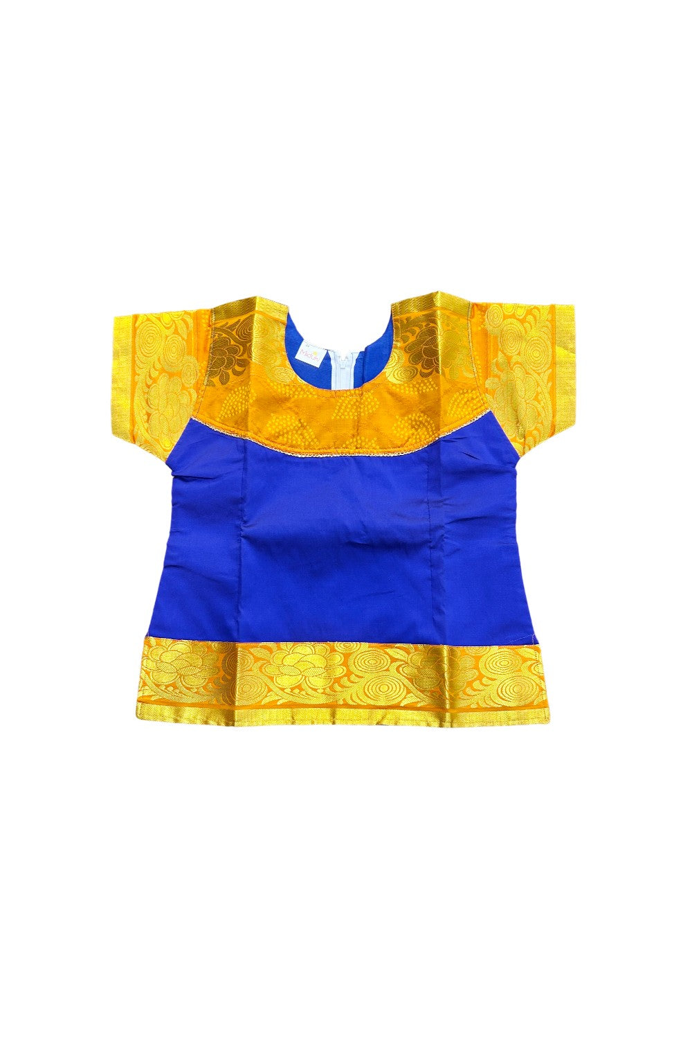 Midukki-Traditional South Indian Kids Pattu Pavada- Blue top orange skirt with emboss work- Age 11 - KK11MID0012