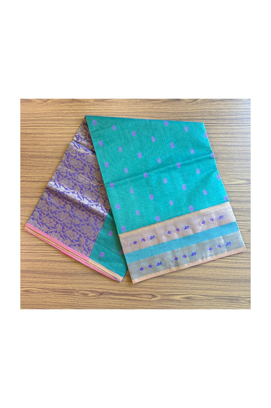 KaithariKada- Balaramapuram Saree - 100% PURE Cotton Silk - Green,Violet & Brown Design -13KK1005PAN.