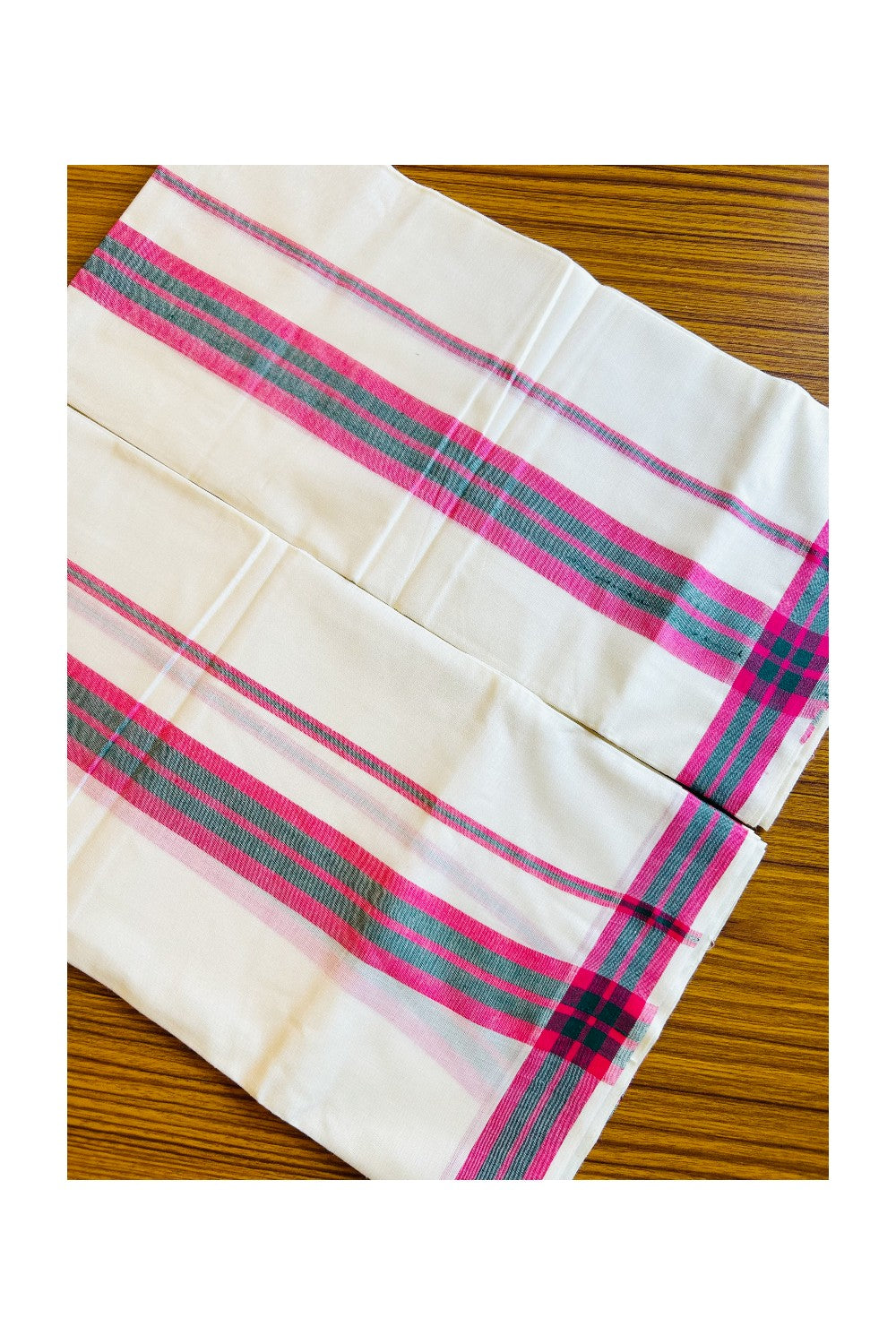 16% Discount!! KaithariKada - Kerala Cotton Single Set Mundu -  Green & Pink Kara - 13KK301VIN