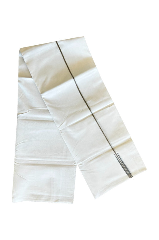19% DISCOUNT!! KaithariKada Balaramapuram 100% Cotton PURE WHITE Double Mundu/Dhoti-100x100  0.5 inch Puliyilakkara  MUTHUKKURI GREY AND SILVER  KASAVU Chutty Pattern KARA - 2KK31KAI