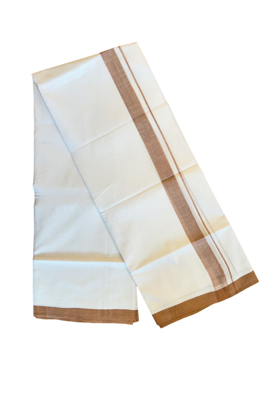 30% Discount! KaithariKada Balaramapuram Handloom 100% Millpaav Cotton Double Mundu/Dhoti Pure white - 100x100 Walnut brown Mulloth Border 3.70m (8 Muzham) - 13KK404RAM