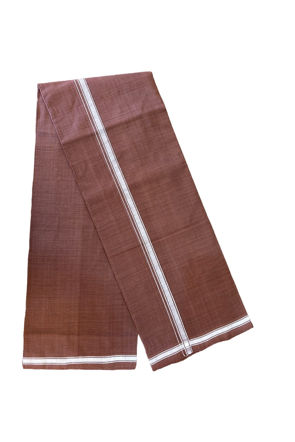 KaithariKada 100% Pure Cotton - HANDLOOM Single Mundu/Dhoti  Brown COLOUR BODY & White Striped 1 inch Kara- 13KK474VIN