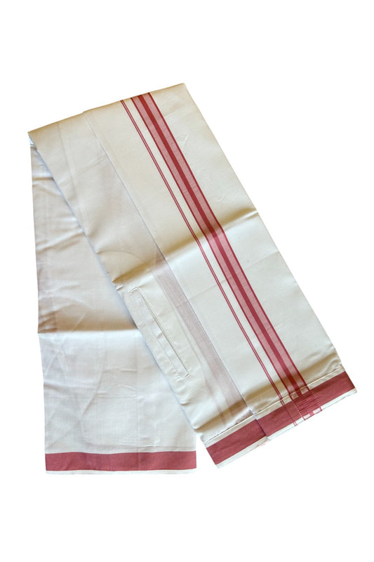 KaithariKada Balaramapuram COTTON SINGLE PURE WHITE VELCRO Mundu/Dhoti - 1.75inch Turkish Rose kara (2 metre / 4 muzham)- 13KK485SRI