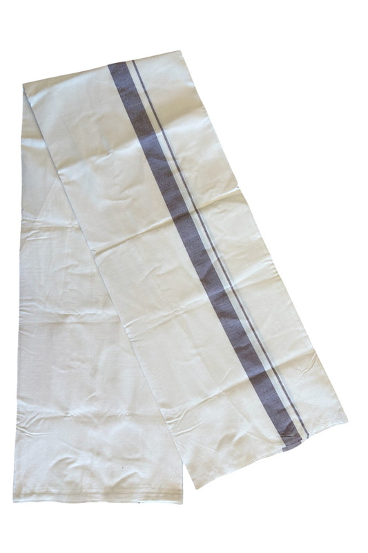 6% DISCOUNT ! KaithariKada Balaramapuram 100% COTTON SINGLE OFF WHITE - (Unbleached) Mundu/Dhoti-Twisted 100s Thread- 1.5 inch Brown Kara (2 meter / 4 muzham) - 13KK497ASH
