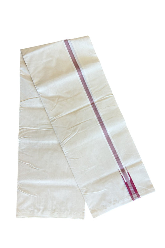 30% DISCOUNT!! KaithariKada HANDLOOM Millpaav Balaramapuram - 100% PURE Cotton OFF White Double - (Unbleached)Mundu/Dothi - 0.5 inch Puliyilakkara silver kasavu & Red chutty - 13KK5011RAM