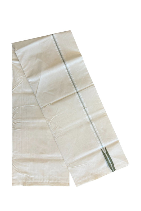 30% DISCOUNT!! KaithariKada HANDLOOM Unakkupaav Balaramapuram - 100% PURE Cotton OFF White Double - (Unbleached) Mundu/Dothi - 2.15 cm Sage Green & silver Puliyilakkara chutty -  13KK5029RAM