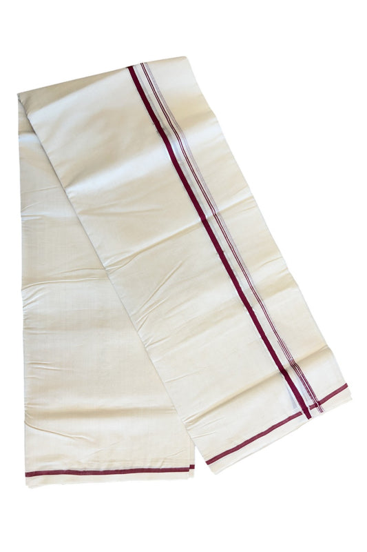 18% DISCOUNT!! KaithariKada HANDLOOM Millpaav Balaramapuram - 100% PURE Cotton Off White (Unbleached) - 100x100 Double Mundu/Dhoti - Puliyilakkara Chutty Silver Kasavu Maroon Kara - 10KK114ASH