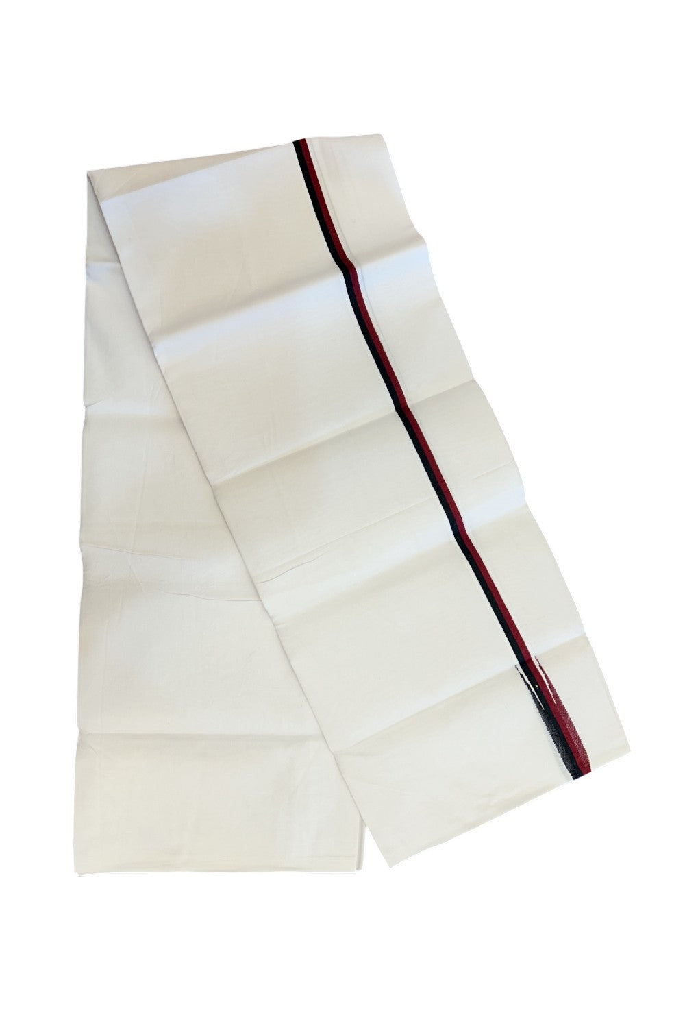 DMK Veshti - 20% Discount !! KaithariKada Balaramapuram PURE WHITE SINGLE Mundu/Dhoti - 100X100 - Puliyilakkara 0.75 inch Maroon & Black Chutty Kara (2 meter / 4 muzham) - 12KK5224 ASH