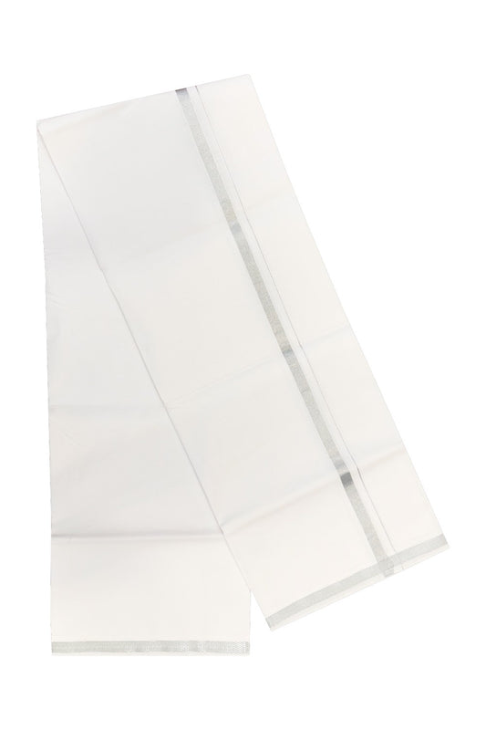 15% OFFER!! KaithariKada 100% Cotton PURE WHITE SINGLE Mundu/Dhoti-40X40- 2.15cm (2 meter / 4 muzham) SILVER KASAVU Zazri  Kara- 13sar