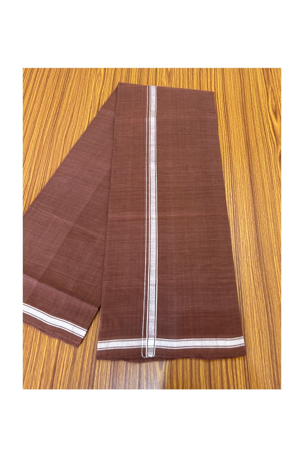 KaithariKada 100% Pure Cotton - HANDLOOM Single Mundu/Dhoti  Brown COLOUR BODY & White Striped 1 inch Kara- 13KK474VIN
