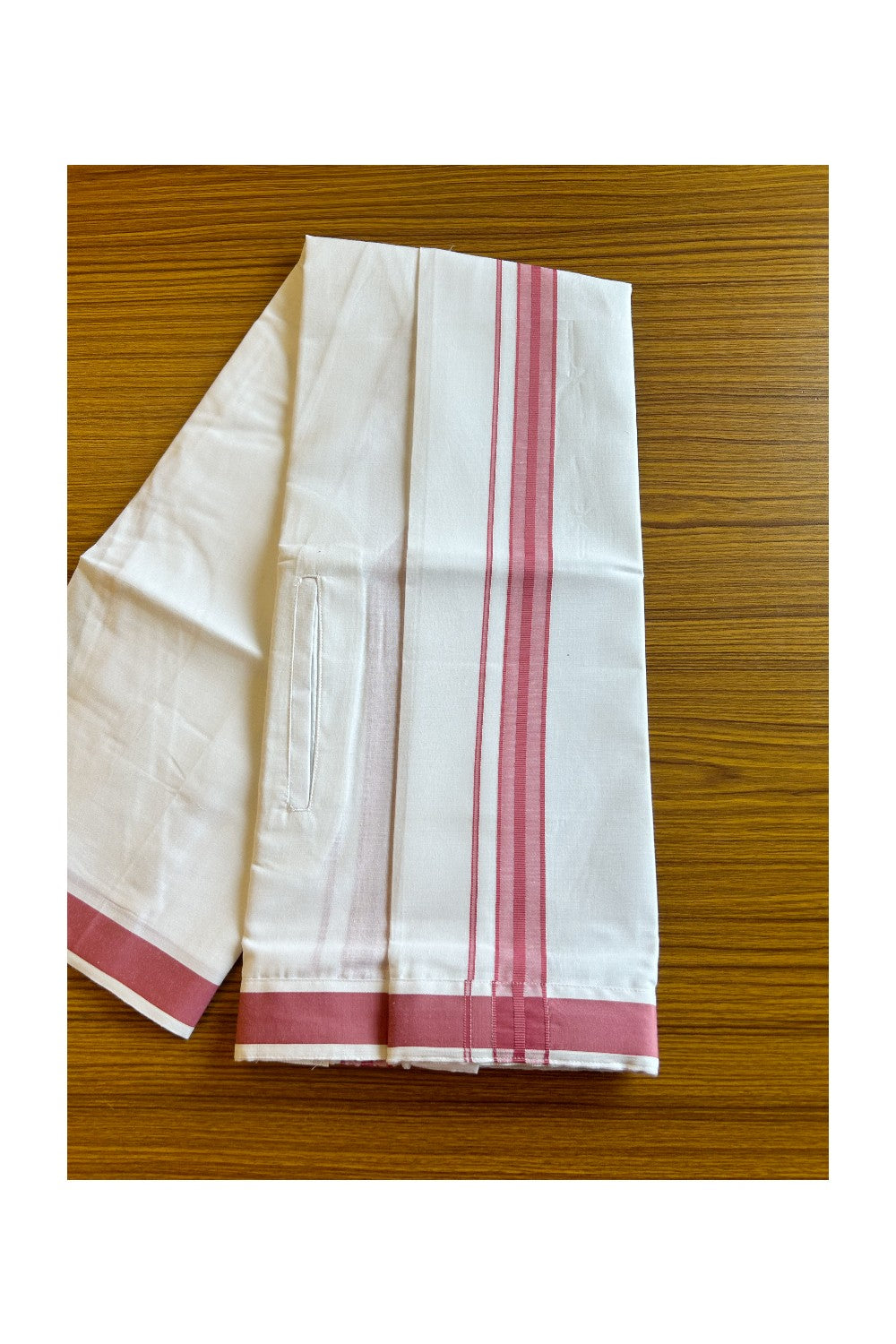 KaithariKada Balaramapuram COTTON SINGLE PURE WHITE VELCRO Mundu/Dhoti - 1.75inch Turkish Rose kara (2 metre / 4 muzham)- 13KK485SRI