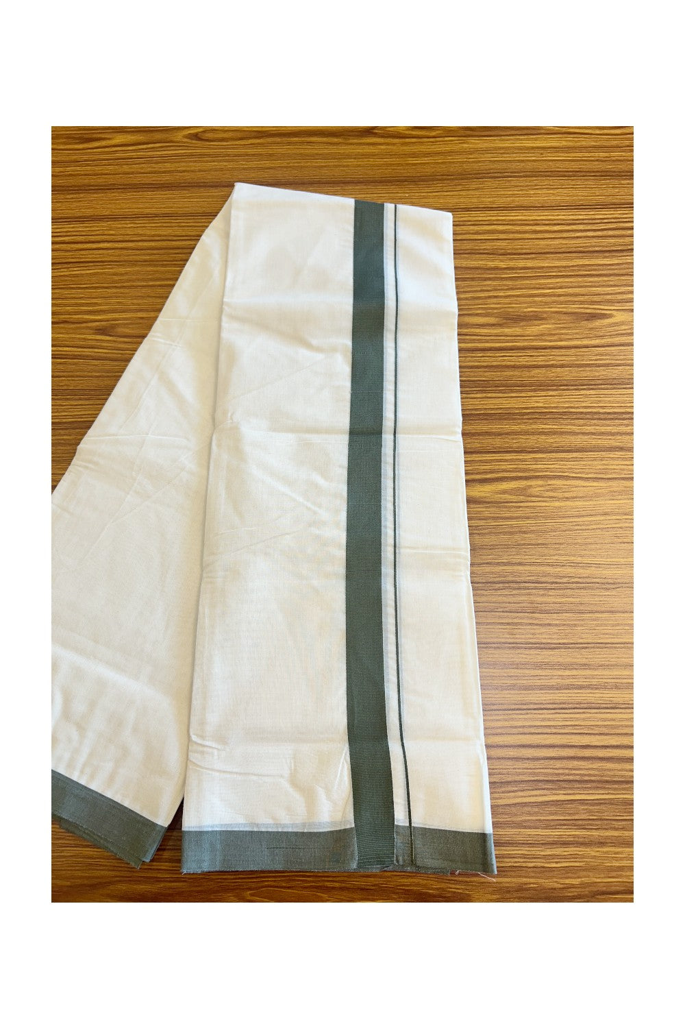 17% Discount KaithariKada Balaramapuram 100% Cotton Double Off white - (Unbleached) Mundu/Dhoti- 100x80 - 1.75 inch Dark Sage Kara 3.75 mtr (8 Muzham)- 142