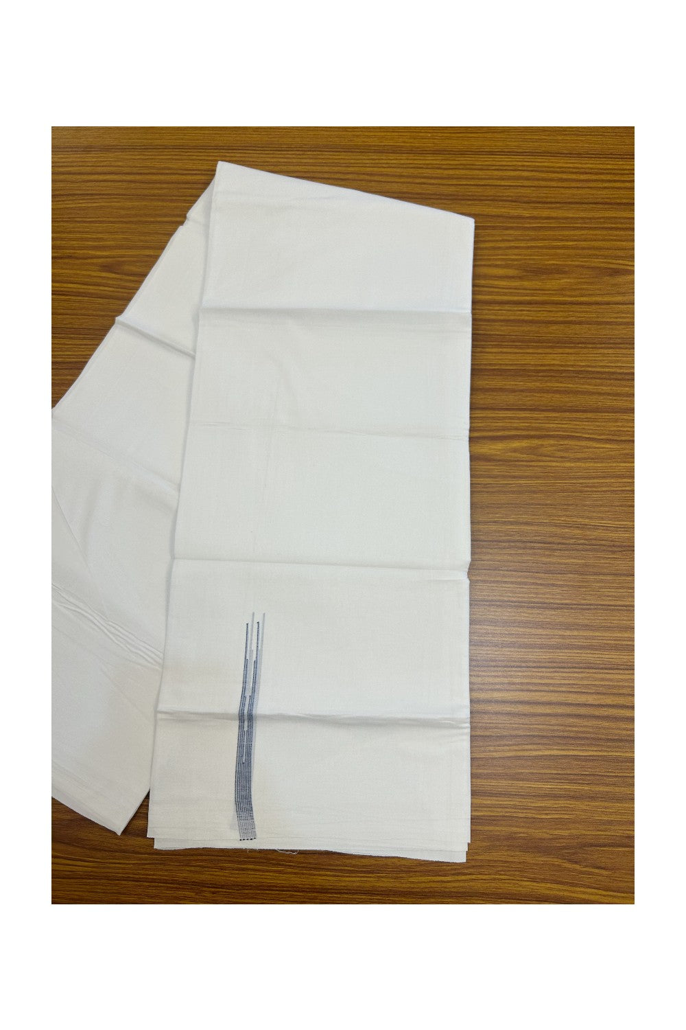 20% DISCOUNT!! NEW!! KaithariKada Balaramapuram 100% Cotton PURE WHITE Double Mundu/Dhoti - (100x80)s - 0.5 inch Black & Lavender Shaded Puliyilakkara chutty - 13KK5210CKS