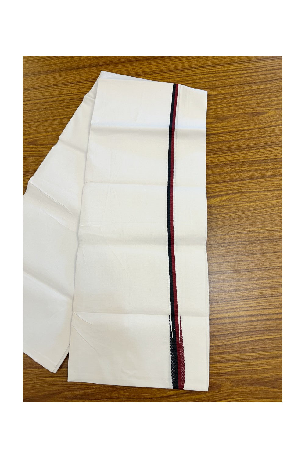 DMK Veshti - 20% Discount !! KaithariKada Balaramapuram PURE WHITE SINGLE Mundu/Dhoti - 100X100 - Puliyilakkara 0.75 inch Maroon & Black Chutty Kara (2 meter / 4 muzham) - 12KK5224 ASH