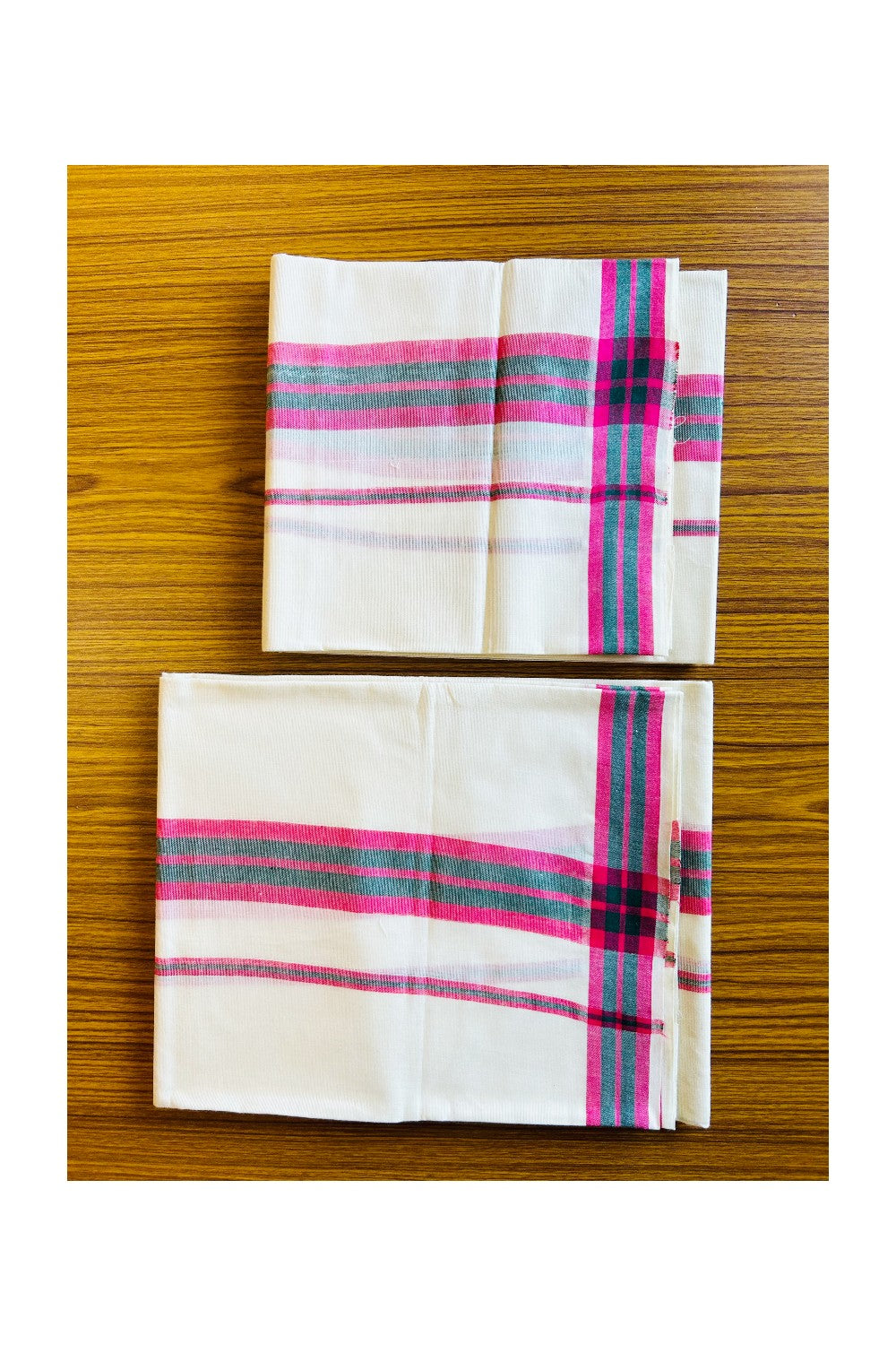 16% Discount!! KaithariKada - Kerala Cotton Single Set Mundu -  Green & Pink Kara - 13KK301VIN