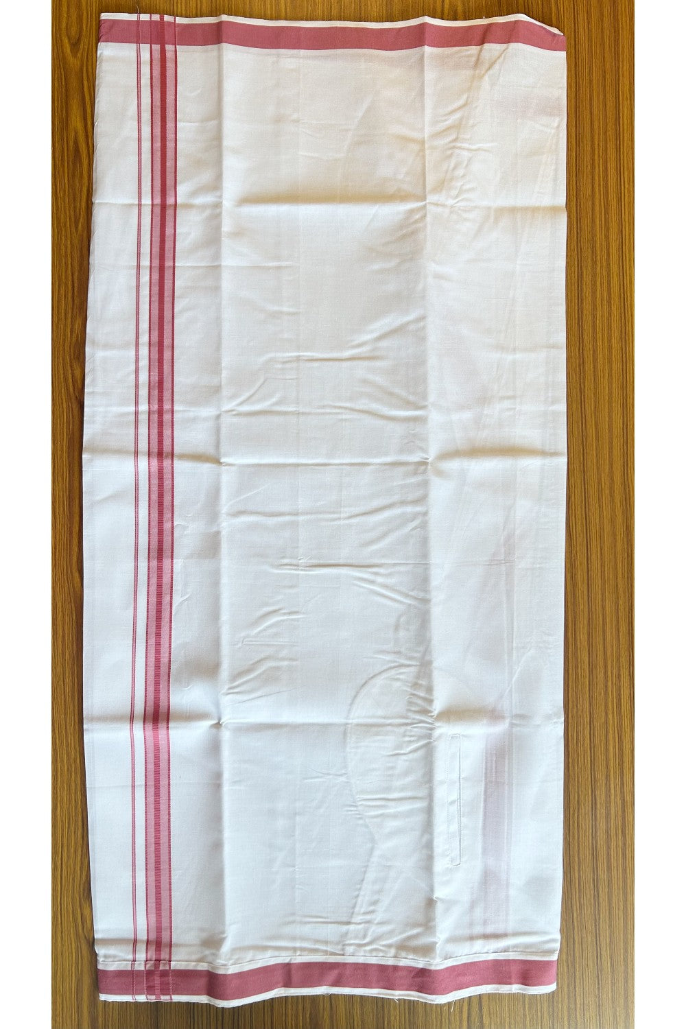 KaithariKada Balaramapuram COTTON SINGLE PURE WHITE VELCRO Mundu/Dhoti - 1.75inch Turkish Rose kara (2 metre / 4 muzham)- 13KK485SRI