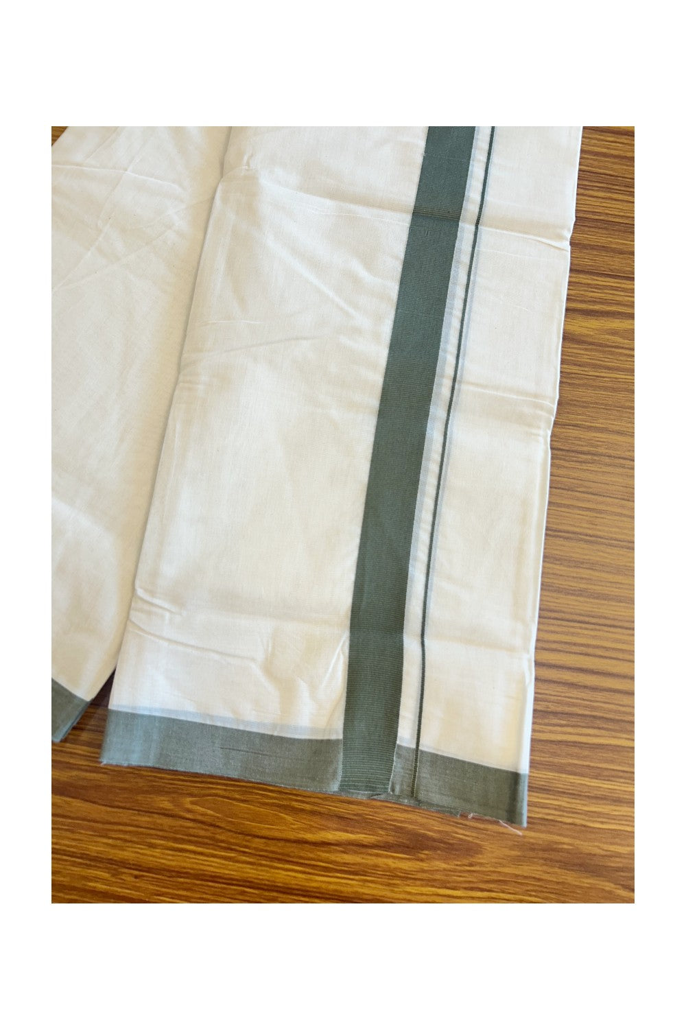 17% Discount KaithariKada Balaramapuram 100% Cotton Double Off white - (Unbleached) Mundu/Dhoti- 100x80 - 1.75 inch Dark Sage Kara 3.75 mtr (8 Muzham)- 142