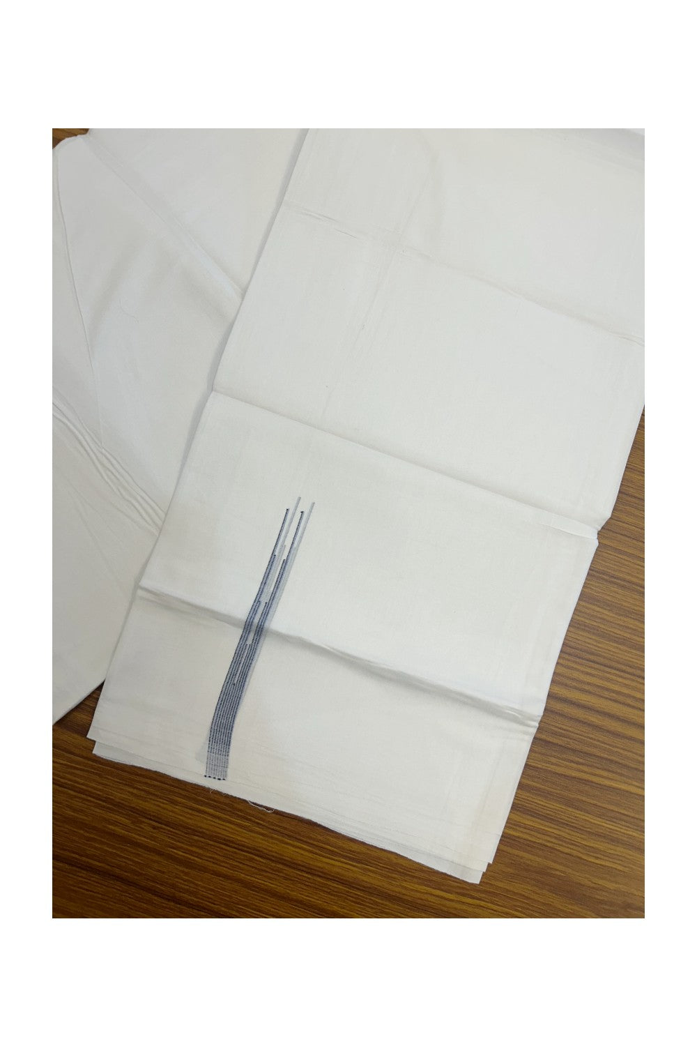20% DISCOUNT!! NEW!! KaithariKada Balaramapuram 100% Cotton PURE WHITE Double Mundu/Dhoti - (100x80)s - 0.5 inch Black & Lavender Shaded Puliyilakkara chutty - 13KK5210CKS