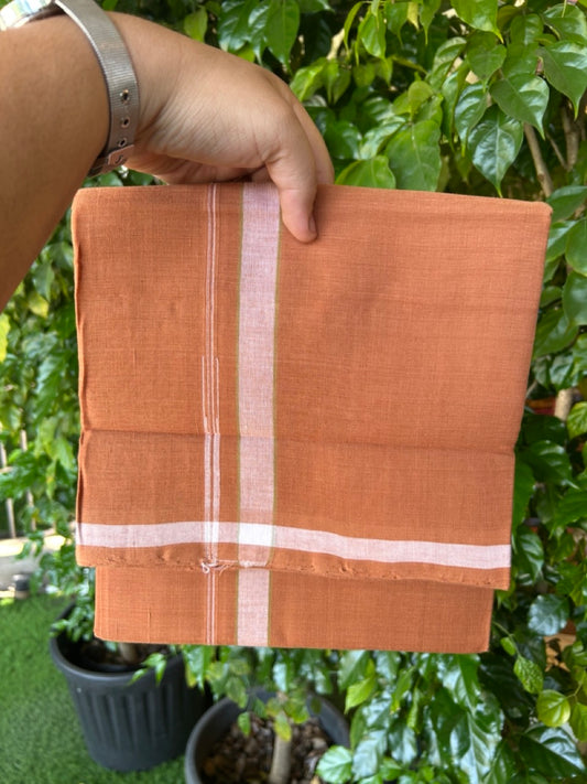 HANDLOOM Single KaithariKada - 10% Discount ! 100% Pure Cotton -  Mundu/Dhoti  KAVI COLOUR BODY 2cm  WHITE Kara Stripes Chutty (2 meter / 4 muzham)- 14KK8026ELA