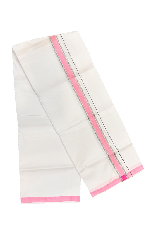 30% OFFER! KaithariKada 100% Cotton Balaramapuram HANDLOOM Single PURE WHITE Mundu/Dhoti - 1.75 inch (2 meter / 4 muzham) Pink Silver Kasavu Kara - 14KAI.