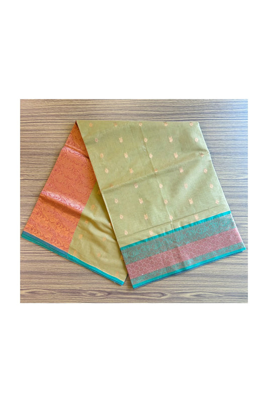 KaithariKada- Balaramapuram Saree - 100% PURE Cotton Silk -  Mustard Yellow ,Red,Green & Orange Flower Design -14KK1005PAN.