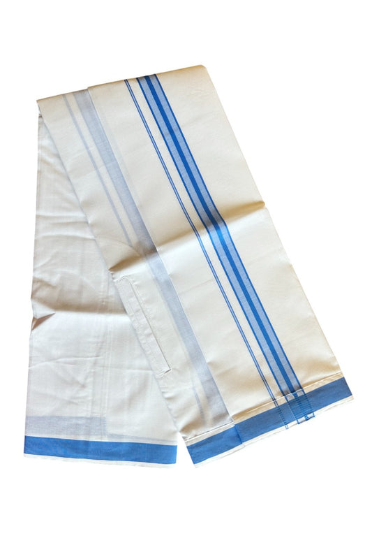 KaithariKada Balaramapuram COTTON SINGLE PURE WHITE VELCRO Mundu/Dhoti - 1.75inch Blue kara (2 metre / 4 muzham)- 14KK485SRI