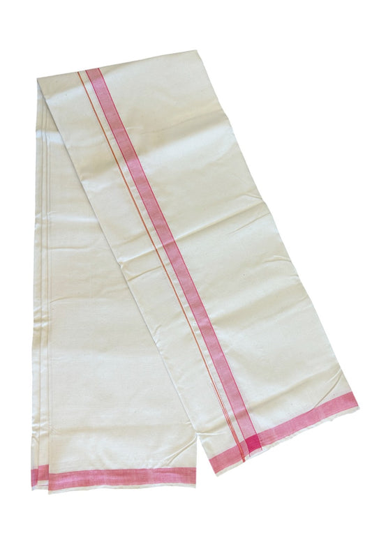 25% Discount KaithariKada 100% Cotton Balaramapuram HANDLOOM Single Mundu/Dhoti - Off White - (Unbleached) Puliyilakara chutty Kasavu & 1.25 inch Pink Kara (2 meter / 4 muzham)  - 14KK499KK