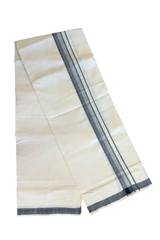 30% Discount KaithariKada 100% Cotton Balaramapuram HANDLOOM Single Mundu/Dhoti - Off White (Unbleached) 1.75inch (2 meter / 4 muzham) Black Kara - Onam Collection-298