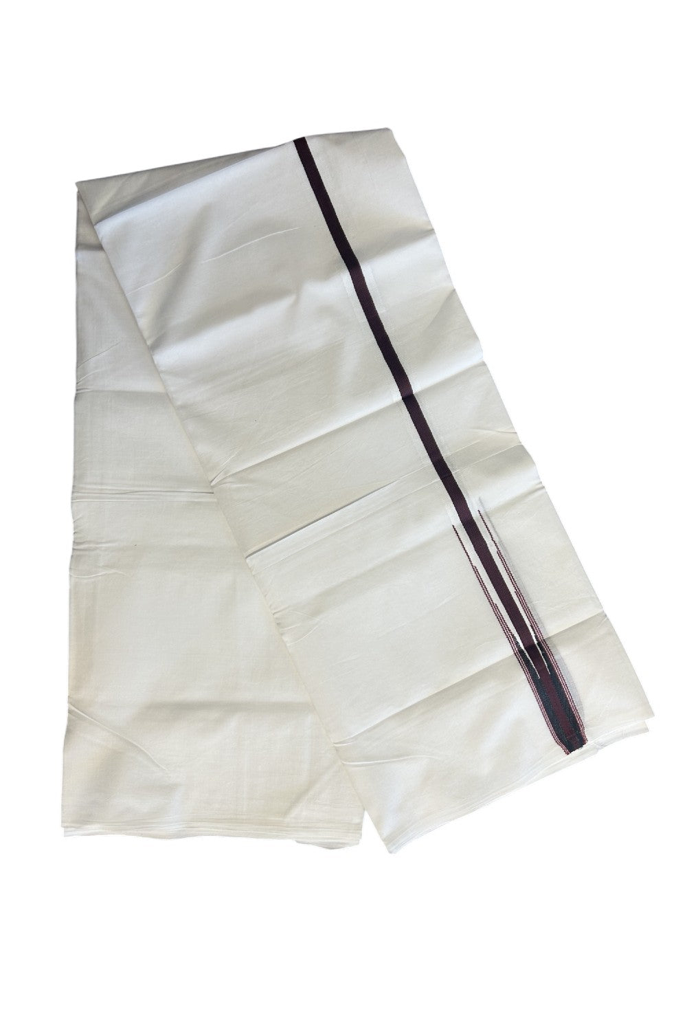 SHORT DHOTI SPECIAL! Kaitharikada.com - 20% Discount! Balaramapuram Double PURE WHITE  Mundu/Dhoti - 100X100 - 1 inch Kara & 45 inches Height  Puliyilakkara Dark Maroon & Black Striped Chutty Kara - 11KK5146ASH