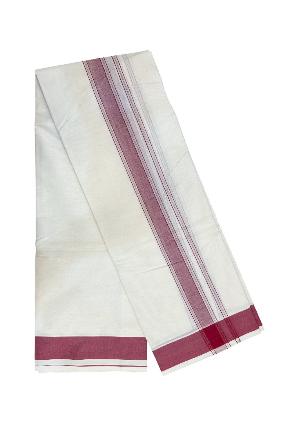 20% DISCOUNT! KaithariKada 100% Cotton Off White - (Unbleached) - Pure Cotton -100x100 thread - NORTH INDIAN - ATTACHED GAMCHA 9X5 Dhoti Maroon Striped 1.5 inch Kara- 14KK5196PMC