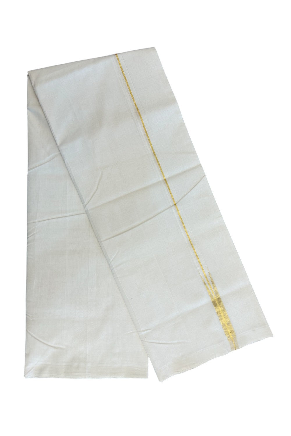 25% DISCOUNT!! KaithariKada HANDLOOM  UNAKKUPAAV Balaramapuram - 100% PURE Cotton OFF White - (Unbleached) Double Mundu/Dothi - 100 s warp x 80s weft - 0.75 inch Puliyilakkara Kasav Chutty - 14KK5200REA