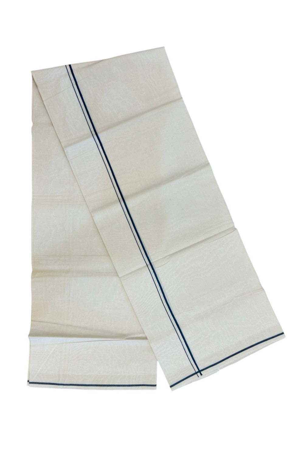 24% Discount !! KaithariKada Balaramapuram 100% Cotton Off White (Unbleached) Single Mundu/Dhoti - Twisted 60s Thread - 0.5 cm Peacock Blue Kara (2 meter / 4 muzham) - 13KK5236 GL