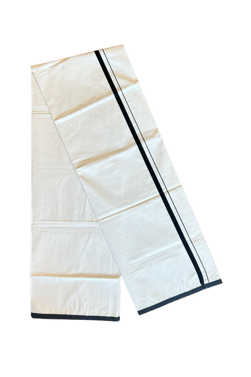 4% DISCOUNT ! KaithariKada Balaramapuram 100%  Cotton Single Off white (Unbleached) Mundu/Dhoti-(60S)- 0.5 inch (2 meter / 4 muzham) BLACK Kara - 14KK76MC.