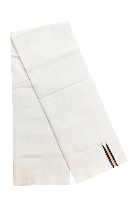 30% DISCOUNT! KaithariKada BALARAMAPURAM HANDLOOM Unakkupaav- 100% PURE Cotton 100x100 Double Mundu/Dhoti OFF WHITE (Unbleached) - PULIYILAKKARA Black+Peach 0.75 inch  Chutty KARA-14RAM