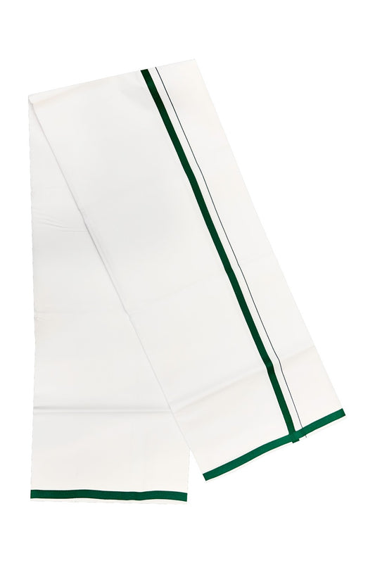 15% OFFER!! KaithariKada 100% Cotton PURE WHITE SINGLE Mundu/Dhoti-40X40 0.75inch (2 meter / 4 muzham) Green Kara- 14sar